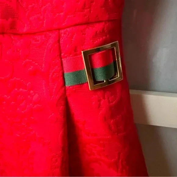 JANIE AND JACK Red Jacquard Holiday Dress Size 3 Floral Formal Valentines - Picture 4 of 8